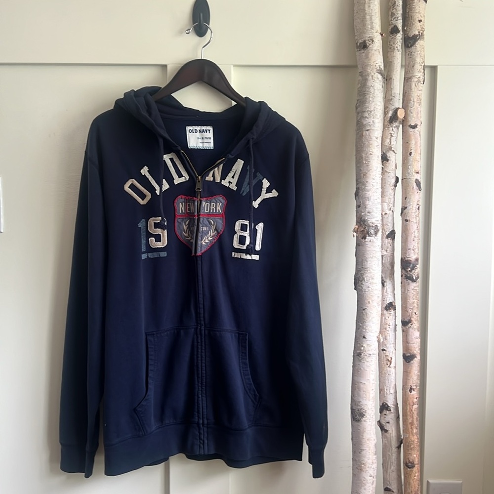 Old Navy Navy Zippered Front Sweatshirt Jacket